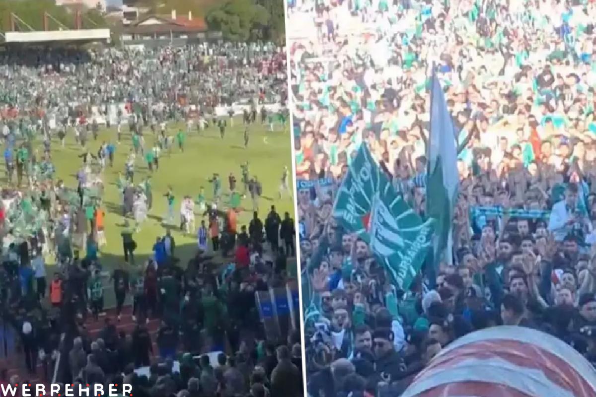 Son düdükten sonra olanlar oldu! Şampiyon Bursaspor’un taraftarları sahaya daldı