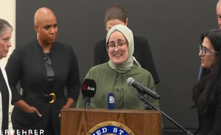 Serbest bırakılan Rümeysa Öztürk, Logan Havalimanı’nda basına konuştu